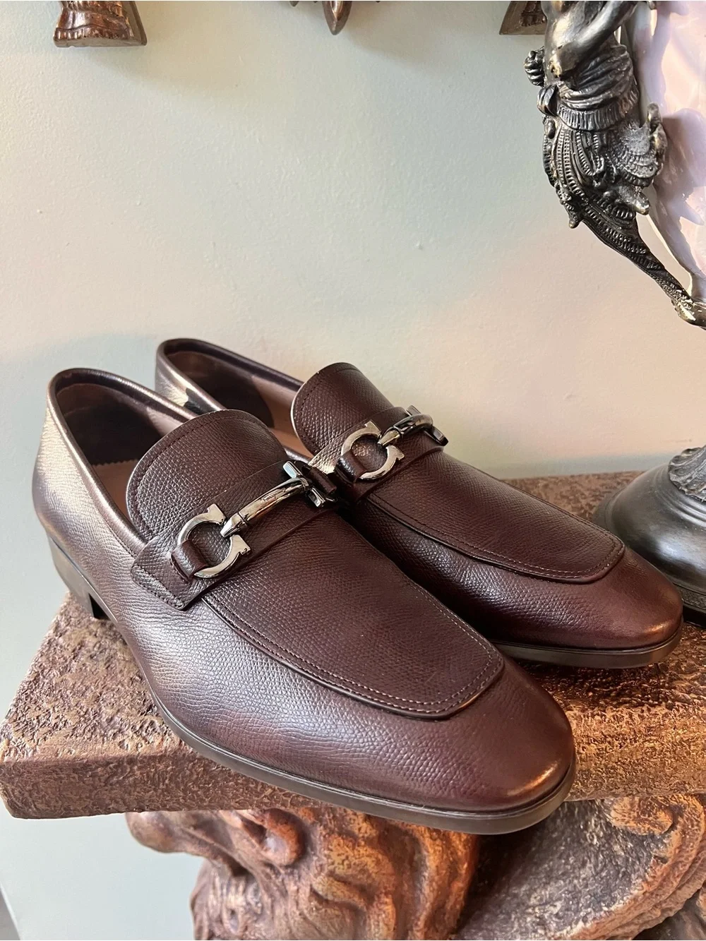 Salvatore Ferragamo Men's Dark Brown Leather Bit Loafers